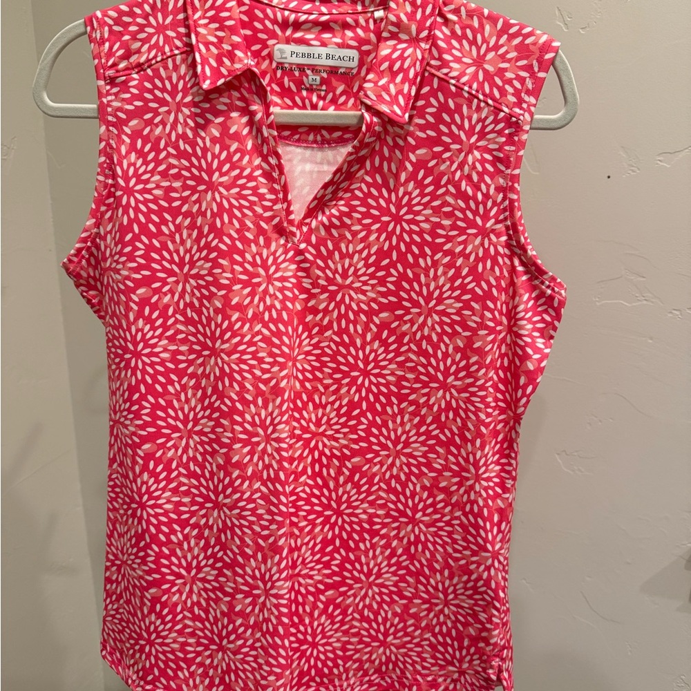 Pebble Beach Pink and White Polo Sleeveless Golf Tennis Athletic Shirt Size M
